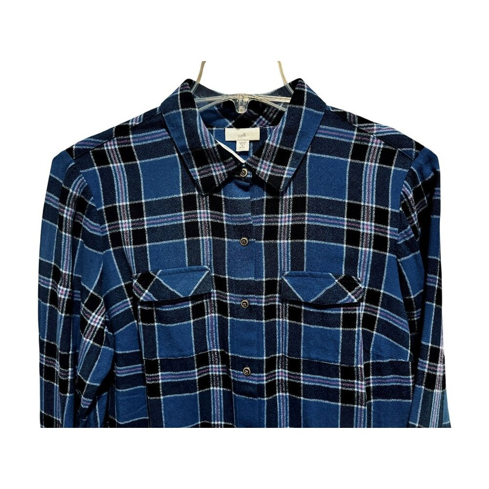 J. Jill Plaid Button Up LS Camp Shirt Yarn Dyed Plaid XLP Pockets Preppy NEW